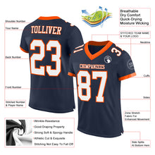 Load image into Gallery viewer, Custom Navy White-Orange Mesh Authentic Football Jersey