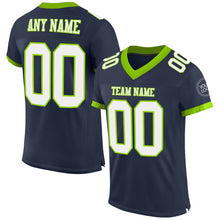 Load image into Gallery viewer, Custom Navy White-Neon Green Mesh Authentic Football Jersey