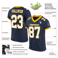 Загрузить изображение в средство просмотра галереи, Custom Navy White-Gold Mesh Authentic Football Jersey