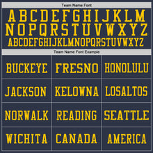 Load image into Gallery viewer, Custom Navy White Light Blue-Yellow Mesh Authentic Football Jersey