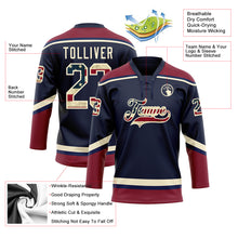 Загрузить изображение в средство просмотра галереи, Custom Navy Vintage USA Flag Crimson-Cream Hockey Lace Neck Jersey