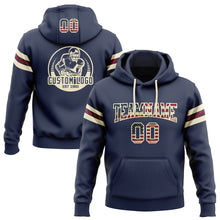 Load image into Gallery viewer, Custom Stitched Navy Vintage USA Flag Cream-Crimson Football Pullover Sweatshirt Hoodie