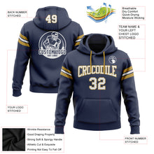 Load image into Gallery viewer, Custom Stitched Navy White-Old Gold Football Pullover Sweatshirt Hoodie