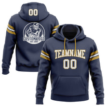 Load image into Gallery viewer, Custom Stitched Navy White-Old Gold Football Pullover Sweatshirt Hoodie