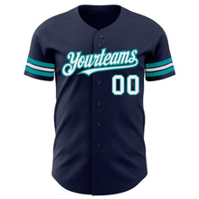 Загрузить изображение в средство просмотра галереи, Custom Navy White-Teal Authentic Baseball Jersey