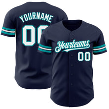 Загрузить изображение в средство просмотра галереи, Custom Navy White-Teal Authentic Baseball Jersey