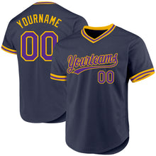 Charger l'image dans la galerie, Custom Navy Purple-Gold Authentic Throwback Baseball Jersey