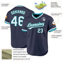 Charger l'image dans la galerie, Custom Navy White-Teal Authentic Throwback Baseball Jersey