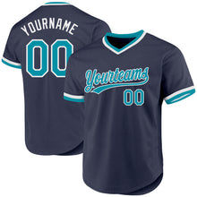 Charger l'image dans la galerie, Custom Navy Teal-White Authentic Throwback Baseball Jersey