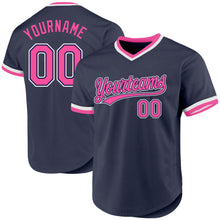Charger l'image dans la galerie, Custom Navy Pink-White Authentic Throwback Baseball Jersey