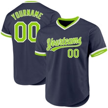 Charger l'image dans la galerie, Custom Navy Neon Green-White Authentic Throwback Baseball Jersey