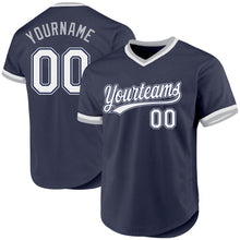 Charger l'image dans la galerie, Custom Navy White-Gray Authentic Throwback Baseball Jersey