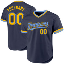 Charger l'image dans la galerie, Custom Navy Gold-Light Blue Authentic Throwback Baseball Jersey