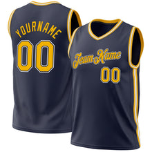 Laden Sie das Bild in den Galerie-Viewer, Custom Navy Gold-White Authentic Throwback Basketball Jersey