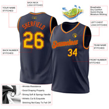 Laden Sie das Bild in den Galerie-Viewer, Custom Navy Gold-Orange Authentic Throwback Basketball Jersey