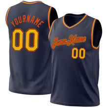 Laden Sie das Bild in den Galerie-Viewer, Custom Navy Gold-Orange Authentic Throwback Basketball Jersey