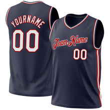 Загрузить изображение в средство просмотра галереи, Custom Navy White-Red Authentic Throwback Basketball Jersey