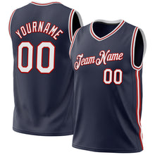 Load image into Gallery viewer, Custom Navy White-Red Authentic Throwback Basketball Jersey
