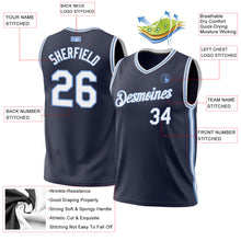 Laden Sie das Bild in den Galerie-Viewer, Custom Navy White-Light Blue Authentic Throwback Basketball Jersey