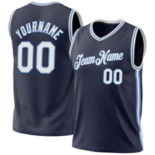 Laden Sie das Bild in den Galerie-Viewer, Custom Navy White-Light Blue Authentic Throwback Basketball Jersey