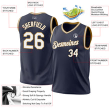 Laden Sie das Bild in den Galerie-Viewer, Custom Navy White-Old Gold Authentic Throwback Basketball Jersey