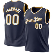 Laden Sie das Bild in den Galerie-Viewer, Custom Navy White-Old Gold Authentic Throwback Basketball Jersey