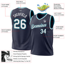 Загрузить изображение в средство просмотра галереи, Custom Navy White-Teal Authentic Throwback Basketball Jersey