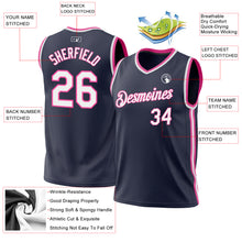 Laden Sie das Bild in den Galerie-Viewer, Custom Navy White-Pink Authentic Throwback Basketball Jersey