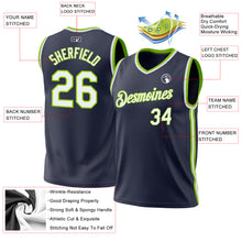 Laden Sie das Bild in den Galerie-Viewer, Custom Navy White-Neon Green Authentic Throwback Basketball Jersey