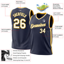 Laden Sie das Bild in den Galerie-Viewer, Custom Navy White-Gold Authentic Throwback Basketball Jersey