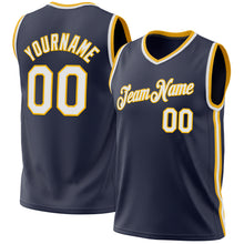 Laden Sie das Bild in den Galerie-Viewer, Custom Navy White-Gold Authentic Throwback Basketball Jersey