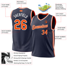 Load image into Gallery viewer, Custom Navy Orange-White Authentic Throwback Basketball Jersey
