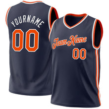 Laden Sie das Bild in den Galerie-Viewer, Custom Navy Orange-White Authentic Throwback Basketball Jersey