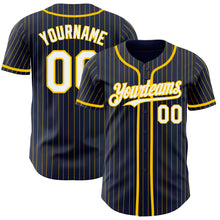 Charger l'image dans la galerie, Custom Navy Yellow Pinstripe White Authentic Baseball Jersey