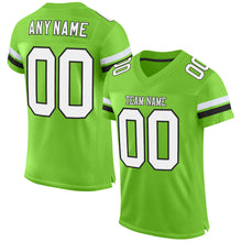 Laden Sie das Bild in den Galerie-Viewer, Custom Neon Green White-Black Mesh Authentic Football Jersey