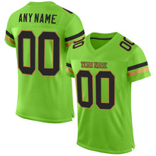 Load image into Gallery viewer, Custom Neon Green Black-Old Gold Mesh Authentic Football Jersey