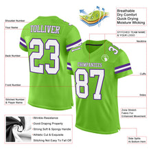 Laden Sie das Bild in den Galerie-Viewer, Custom Neon Green White-Purple Mesh Authentic Football Jersey