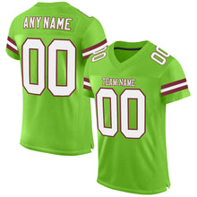 Laden Sie das Bild in den Galerie-Viewer, Custom Neon Green White-Burgundy Mesh Authentic Football Jersey