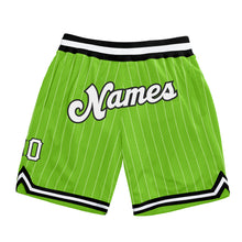 Load image into Gallery viewer, Custom Neon Green White Pinstripe White-Black Authentic Basketball Shorts