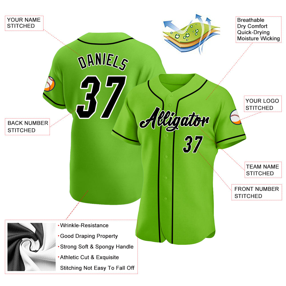 Cheap Custom Black Neon Green-White 3D Pattern Design Authentic Baseball  Jersey Free Shipping – CustomJerseysPro