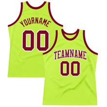 Загрузить изображение в средство просмотра галереи, Custom Neon Green Maroon-White Authentic Throwback Basketball Jersey