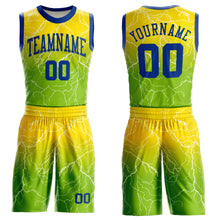 Загрузить изображение в средство просмотра галереи, Custom Neon Green Royal-Gold Round Neck Sublimation Basketball Suit Jersey