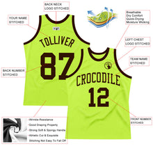 Load image into Gallery viewer, Custom Neon Green Brown Authentic Throwback Basketball Jersey
