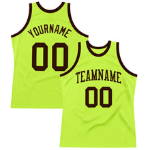 Загрузить изображение в средство просмотра галереи, Custom Neon Green Brown Authentic Throwback Basketball Jersey