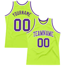 Load image into Gallery viewer, Custom Neon Green Purple-White Authentic Throwback Basketball Jersey