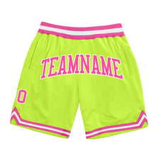 Load image into Gallery viewer, Custom Neon Green Pink-White Authentic Throwback Basketball Shorts
