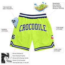 Charger l'image dans la galerie, Custom Neon Green Navy-White Authentic Throwback Basketball Shorts