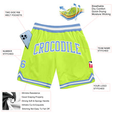 Load image into Gallery viewer, Custom Neon Green Light Blue-White Authentic Throwback Basketball Shorts
