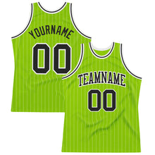 Charger l'image dans la galerie, Custom Neon Green White Pinstripe Black-White Authentic Basketball Jersey