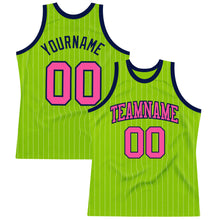 Load image into Gallery viewer, Custom Neon Green White Pinstripe Pink-Navy Authentic Basketball Jersey
